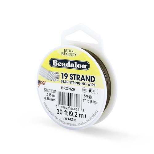 Beadalon Bead Stringing Wire - .015 in / .38 mm, Bronze, 30ft / 9.2m