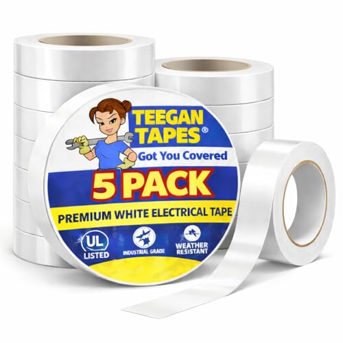 Gaffer Power White Electrical Tape 3/4 Inch – 5-Pack Vinyl Insulation Tape | Flame Retardant, Rubber-Based | Strong, Durable White Electrical Tape for Wires & Cables | 7 Mil, 66' Rolls Gaffer Power White Electrical Tape 3/4 Inch – 5-Pack Vinyl Insulation Tape | Flame Retardant, Rubber-Based | Strong, Durable White Electrical Tape for Wires & Cables | 7 Mil, 66' Rolls