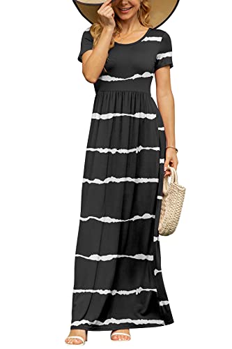 Image of DB MOON Womens 2026 Summer Maxi Dresses Casual Short Sleeve Empire Waist Spring Long Dress with Pockets