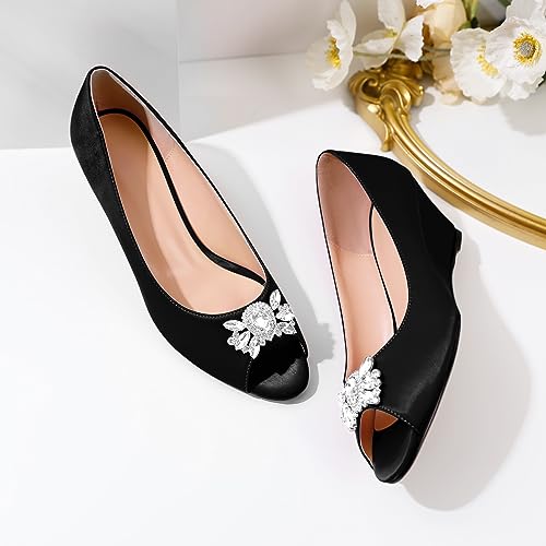 Joseywade Peep Toe Wedges Heels Pumps Low Wedge Heels 2 Inch Rhinstone Womens Slip On Pumps4