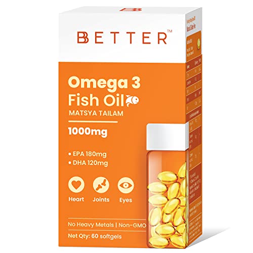 BBETTER Omega 3 Fish Oil for women and men | 1000mg Omega 3 Fatty Acid capsules with 180 mg EPA 120 mg DHA (60 Softgels) BBETTER Omega 3 Fish Oil for women and men | 1000mg Omega 3 Fatty Acid capsules with 180 mg EPA 120 mg DHA (60 Softgels)