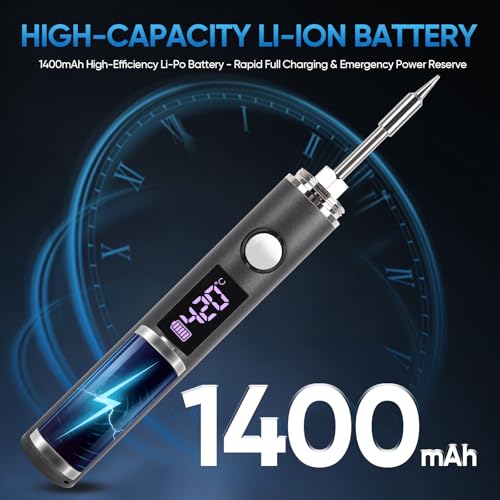 Image of Cordless Soldering Iron Kit, Rechargeable USB-C Soldering Pen with OLED Screen, Portable Battery Powered Solder Iron for Electronics Repair, Includes 3 Tips & Lead-Free Solder Wire