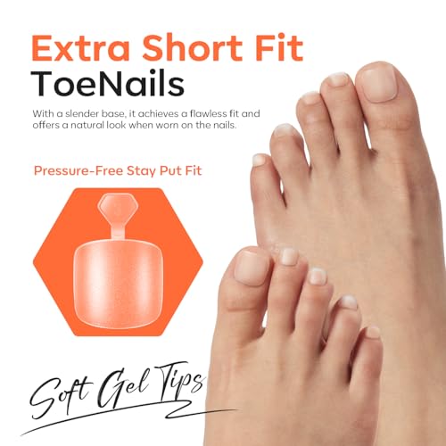 Image of Modelones Extra Short Toe Nail Tips, Square Toe Nail Tips Full Cover 510PCS 15 Sizes for Natural Wear Toenails Press On Pre-Etched Soft X Nail Gel Fake Toenail Matte Toe Tips for DIY Salon Use