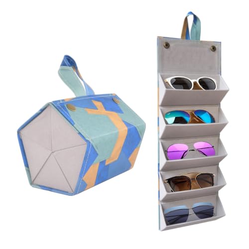 Image of Kenpal Sunglasses Storage Organizer Holder Foldable Travel Case with 5 Slot Compartments for Multiple Glasses