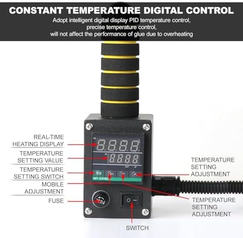 Portable Leather Glue Machine, 150W Hot Melt Roller Dispenser, 50-300℃ Adjustable Temperature, Digital Display for Crafts, DIY, and Upholstery (50ml-10mm)