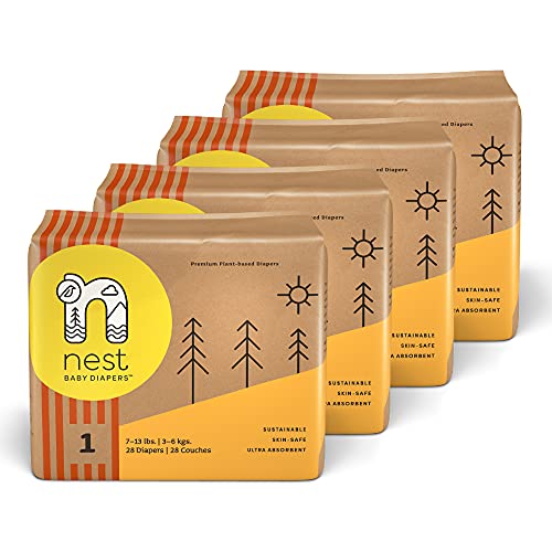 Image of Nest Baby Diapers, Size 1, 7-13 lbs. (112 Count) Disposable Premium Diapers for Newborn Babies, Gentle Plant-Based Materials, Fragrance-Free