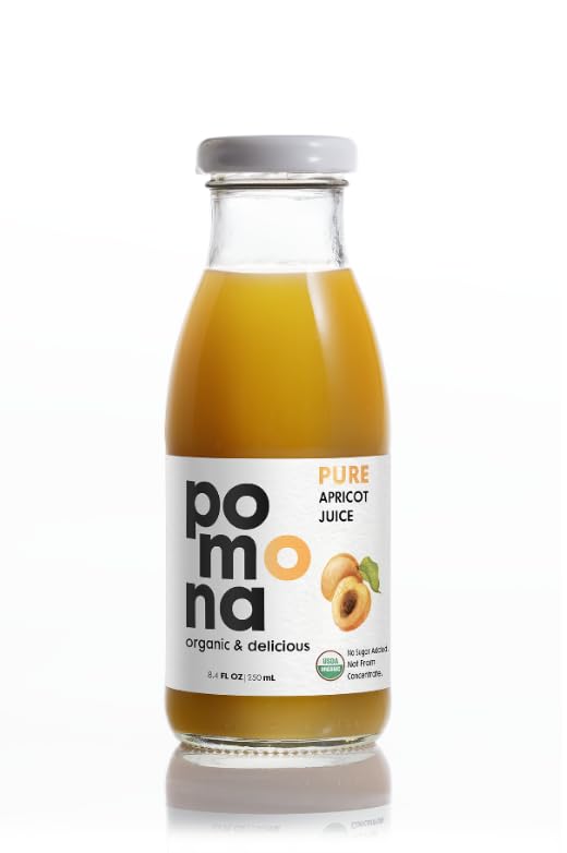 Image of Pomona Organic Apricot Juice, Cold Pressed USDA Organic Juices, 100% Apricots, No Added Sugar, Not From Concentrate, Vegan, Kosher, Non GMO, Pasteurized, 8.4 oz Glass Bottles (Pack of 12)(Packaging May Vary)