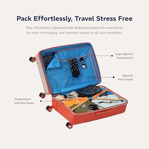 Image of Provogue Cascade Hard-Sided PP 75 Cm Trolley Bag Large Size | Expandable Space with 8 Wheels Trolley Bags for Travel | Combination Lock | 5 Year Warranty (Timberwolf Grey /Burnt Orange)