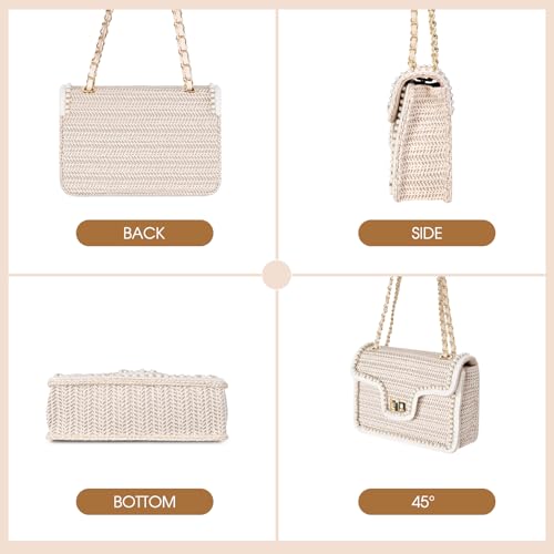 Image of Straw Crossbody Bags for Women, Summer Fashion Straw Purses and Handbags Shoulder Raffia Clutch Bag with Pearls