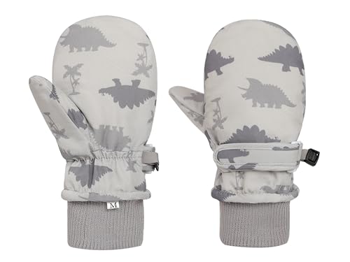 Image of Urban Virgin Toddler Waterproof Outdoor Infant Mittens Baby Winter Gloves Dino Cuffed Warm Fleeced Kids Ski Gloves For Teens E1307 Grey S(3Months-3T)