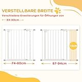 PawHut Türschutzgitter Treppenschutzgitter mit 14 cm Verlängerung Türgitter ohne Bohren mit Auto-Close Treppengitter für Breiten 74-94 cm Beidseitig Schwenkbar Metall Weiß