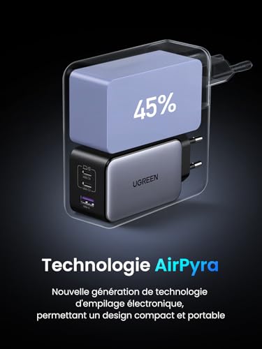 Chargeur GaNInfinity 100W UGREEN Nexode X avec câble USB C coudé