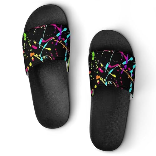 Glow in Dark Splatter Neon PVC Sandals Man's Womens Comfortable Slippers Casual House Lightweight Loafers Quick