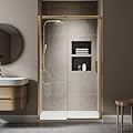 Comfystyle 44"- 48“ W x 74" H Sliding Shower Door, Glass Shower Glass Door with 5/16"(8mm) Clear SGCC Tempered Glass,Brushed Gold Finish, Reversible Installation