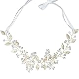 FIXOSHEE Diadema de Perlas y Hojas Doradas para Boda, Accesorio de Cabello Ligero y Artesanal para Mujer y Niña, para Eventos Formales y Fiestas