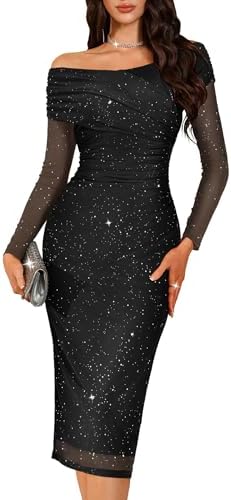 BeryLove Womens Sparkly Off Shoulder Formal Wedding Guest 2026 Co...