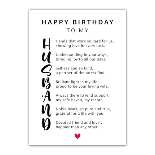 Gooji Touching Birthday Card for Husband from Wife - Romantic Acrostic Poem Greeting - Sentimental Bday Gift for Him - Meaningful Love Note Stationery with Envelope - 5x7 Inch