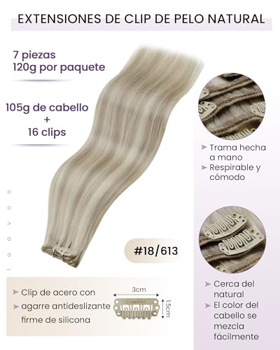 Extensiones de pelo natural clip premium de cabello humano rubio highlight con doble trama densa 2