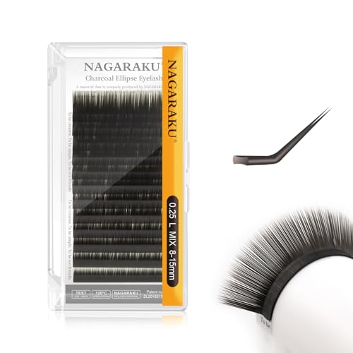 NAGARAKU Flat Ellipse Eyelash Extensions 0.25 L 8-15mm Mix Charcoal Grey