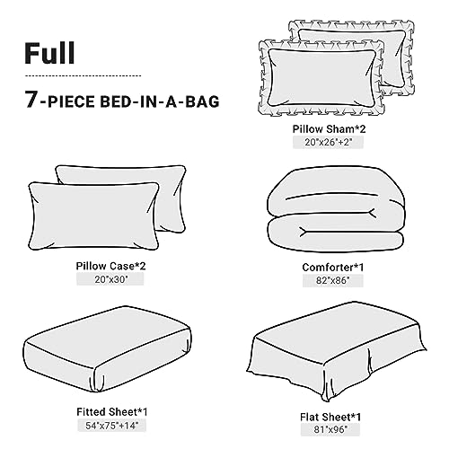 JOLLYVOGUE Black/Gray Bed in a Bag Comforter Set for Bedroom, Pintuck Full Size Comforter Sets 7 Pieces, Bedding Comforter Sets with Comforter, Sheets,Ruffled Shams & Pillowcases