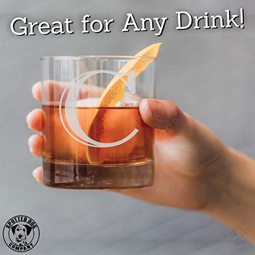 Etched Monogram 10.25oz Rocks Old Fashioned Lowball Glass for Whiskey Scotch Bourbon (Letter C)