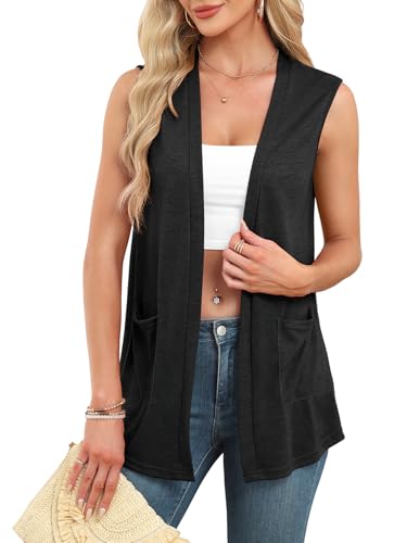 Summer Vest for Women Lightweight Fashion Casual Soft Knit Sleeveless Cardigan Curved Hem with Cozy Pockets (S-3XL)