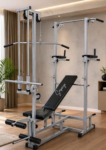 Image of ABS Tower with 20 in 1 Adjustable Gym Bench Rubber Weight Plates Curl Rod Straight Rod Dumbbell Set Complete Home Gym Equipment (30 KG Weight)