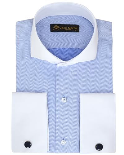 Jack Martin Chemises habillées pour Hommes à Poignets Mousquetaires avec col Italien | Boutons de Manchette Inclus | Chemise Formelle Luxe à Manches Longues pour...