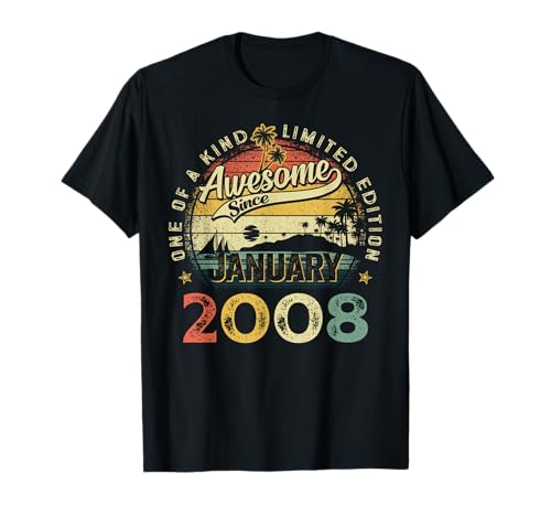 Retro 18 Years Old January 2008 Vintage 18th Birthday Boys T-Shirt