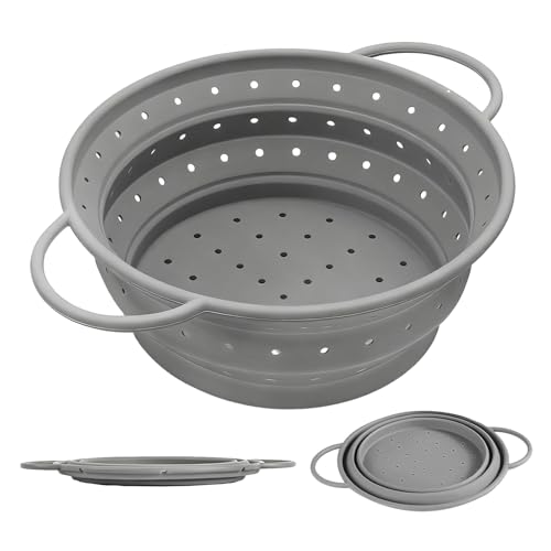 WEIZHIS Nudelsieb faltbar 21 cm Ø Grau, Klappbares Küchensieb, Silikon sieb faltbar, BPA-frei,...