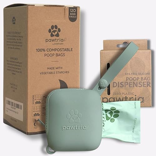 Image of Pawtria Walk Duo: Dog Poop Bag Rolls (120) + Silicone Poop Bag Holder | 120 Compostable Dog Poop Bag Rolls with BPA-Free Silicone Poop Bag Holder for Cleaner, Easier Walks