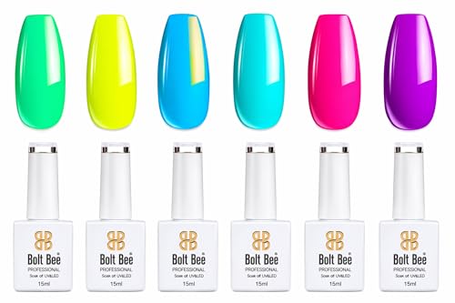 Image of Bolt Bee Gel Polish Kit Gel Polish Set,6 Colors Light Soft Sakura White Nude Spring Soak Off Nail Art Design Manicure Kit at Home (24)