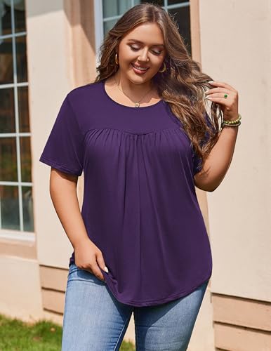IN'VOLAND Womens Plus Size Tops Short Sleeve Tunic Crew Neck Shirts Summer Casual Loose Blouse 1X-5X2