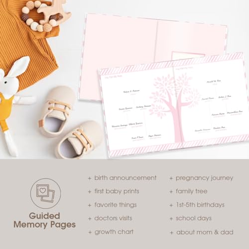 Image of Pearhead Baby Memory Book, First 5 Years Baby Milestone Book, Pregnancy Journal, Gender Neutral Newborn Keepsake, With Clean-Touch Ink Pad For Baby's Handprint or Footprint, Pink Chevron