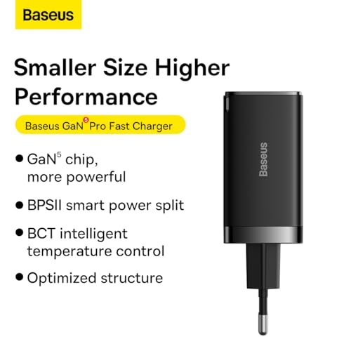 Carregador Tipo C, Baseus GaN5 Pro Fast Charger, Carregamento Tipo C, Carregador de Parede PD para M