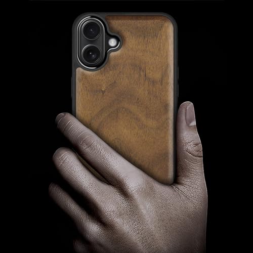 Image of Carveit Wood Case for iPhone 16 Plus, Natural Grain, Walnut | Magnetic iPhone 16 Plus Case Compatible with MagSafe Wireless Chargers, Engraved Wood with Soft TPU Shockproof Bumper