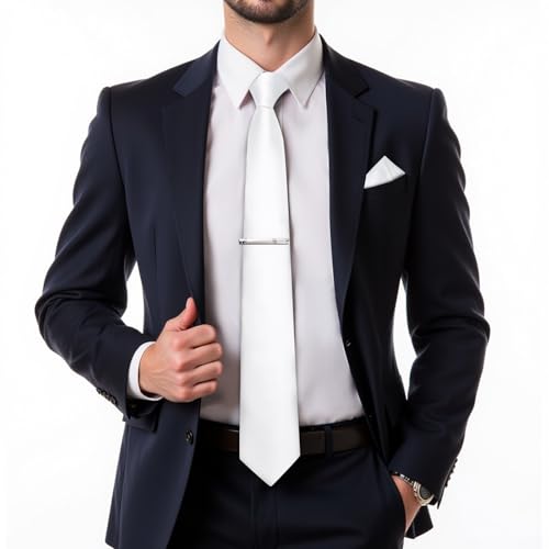 Image of DiBanGu Mens Silk Necktie Solid Color Tie and Pocket Square Cufflink Tie Clip Set Woven Plain Ties for Men Wedding Party