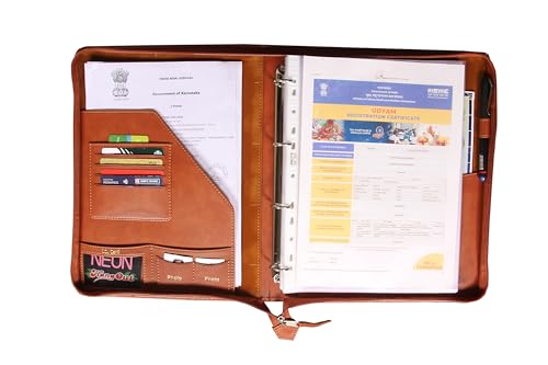 Image of Sukeshcraft PU Leather Document Holder, A4 Size Portfolio with 25 Sleeves, Brown File Folder for Certificates, Documents