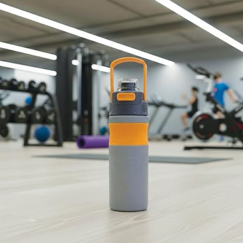 Image of 600ml Insulated Water Bottle with Straw - Premium SUS 316 Stainless Steel Sport Flask - Insulated Hot & Cold, Leak-Proof One-Click Flip Top - Gym & Travel Bottle (Stone Amber)