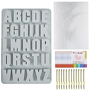 Wocuz 26 Large Letters Silicone Mold Alphabet Crayon Mold Chocolate Mold Biscuit Ice Cube Tray with 12 Sets of Present Packages for DIY Name Letter Gifts for Students Graduation