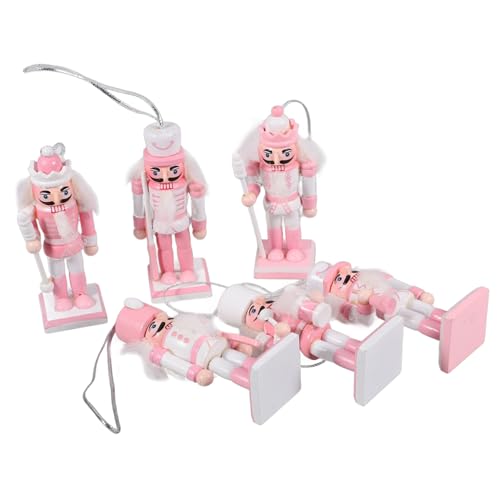 PRETYZOOM 6 Piezas Adorno De Cascanueces Estatua De Cascanueces Adorno De Soldado Cascanueces Figura De Cascanueces De Vacaciones Adorno De Árbol De Navidad Cascanueces De Menta Rosa Madera