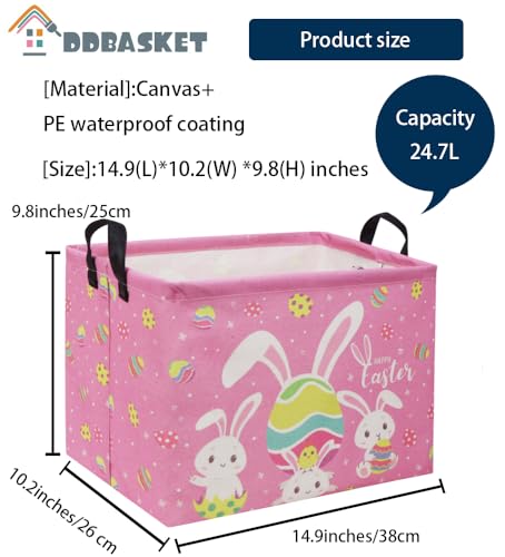 Image of Rectangular Easter Baskets Gift Basket Empty Pink Bunny Kids Storage Bin Baby Boy Basket Kids Toy Storage Bin Organizer Box Easter Room Decor for Home(Pink Easter)