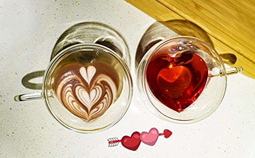 Xiaolanwelc@ Glass Tea Cup With Handle Heart Shaped Clear Double Wall Lovers Coffee Afternoon Tea Double Layer Glass Mug (240Ml, Clear) #TOP2