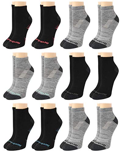Image of Reebok Women's Quarter Socks - 12 Pack Performance Arch Support Ankle Socks - Cushioned Athletic Socks for Women (Size: 4-10), Size 4-10, Black /Grey