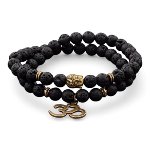 Image of Natural Volcanic Lava Om Buddha Bracelet