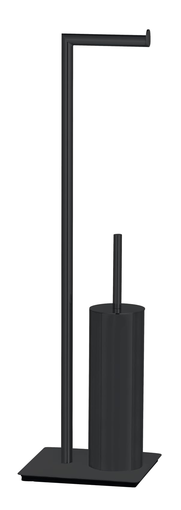 WENKO Stand Recco - Escobillero para Inodoro (2 en 1, Acero Lacado, Base Pesada, 20 x 71,5 x 20 cm), Color Negro