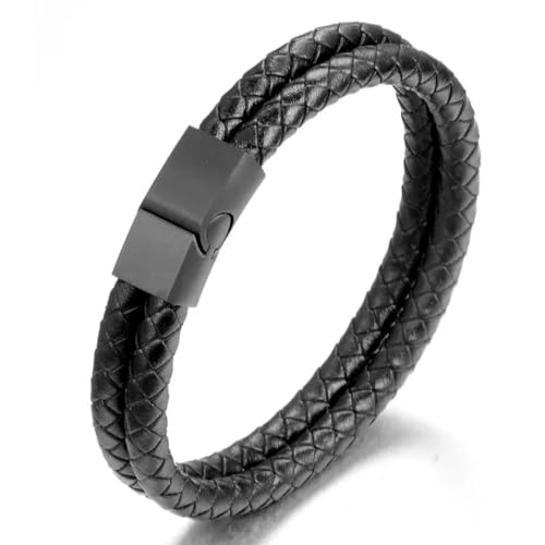 Bracelets homme cuir noir double couche : bijoux manchette classique style charme masculin