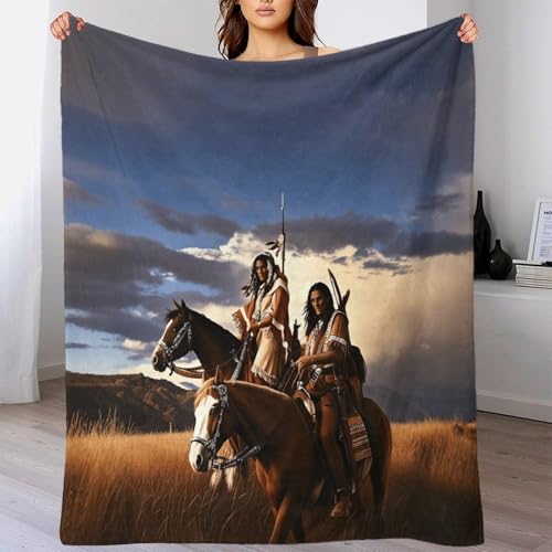 XiaopangXY Native American Kuscheldecke Flauschig Decke 50x60inch(127x152cm) Fleecedecke Flanell Mohican Jäger Decke Wohndecken Couchdecke Decken Für Sofa, Couch Und Tagesdecke