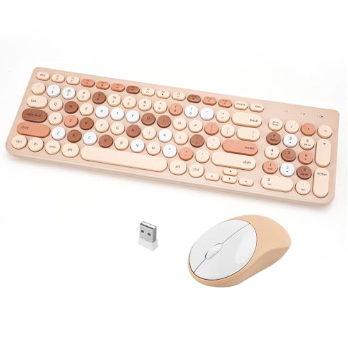 Mignon clavier sans fil rétro touches rondes et souris sans fil 2,4 GHz pour ordinateur