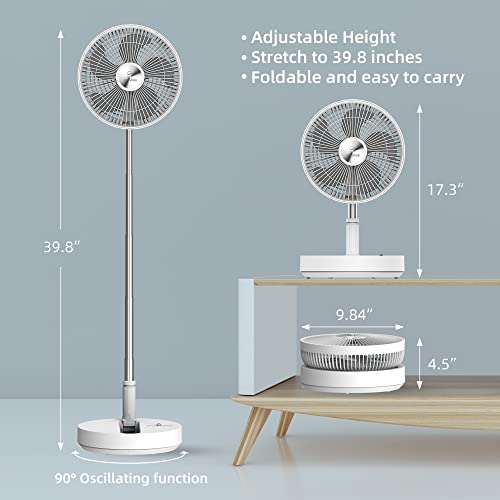 Foldable Portable Fan, 7200Mah Battery Operated Table Fan, Height Adjustable Pedestal Fan, Auto-Oscillating Desk Fan, Remote Control Standing Fan, Portable Fans For Bedroom,Travel, Home, Office 9.84*4.5*9.84 #TOP1
